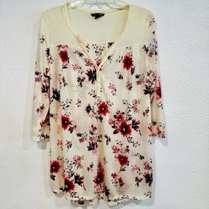 H&M Mama Floral Maternity Top HiLo 1/4 Button V-Neck 3/4 Sleeve EUC Women Sz Med